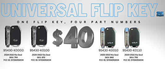 4 Button Kia Soul UNIVERSAL Flip Key SY5SKRGE04 / 95430-K0000, K0100, K0010, K0110 (OEM Refurbished)