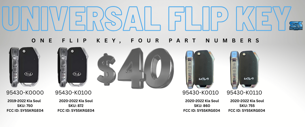 4 Button Kia Soul UNIVERSAL Flip Key SY5SKRGE04 / 95430-K0000, K0100, K0010, K0110 (OEM Refurbished)